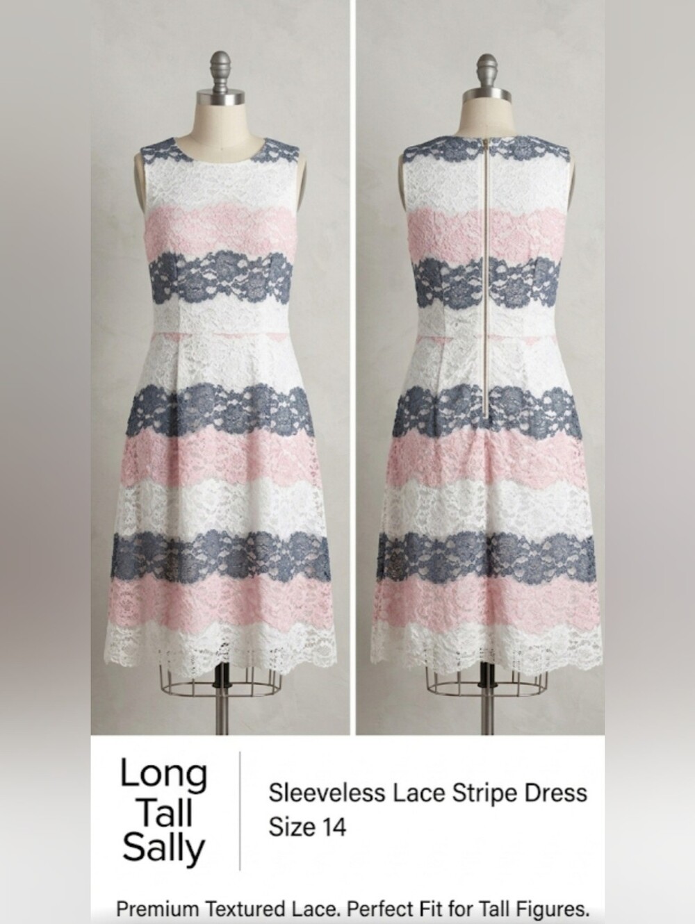 long tall sally Striped Lace Midi Dress in Pink, White & Gray